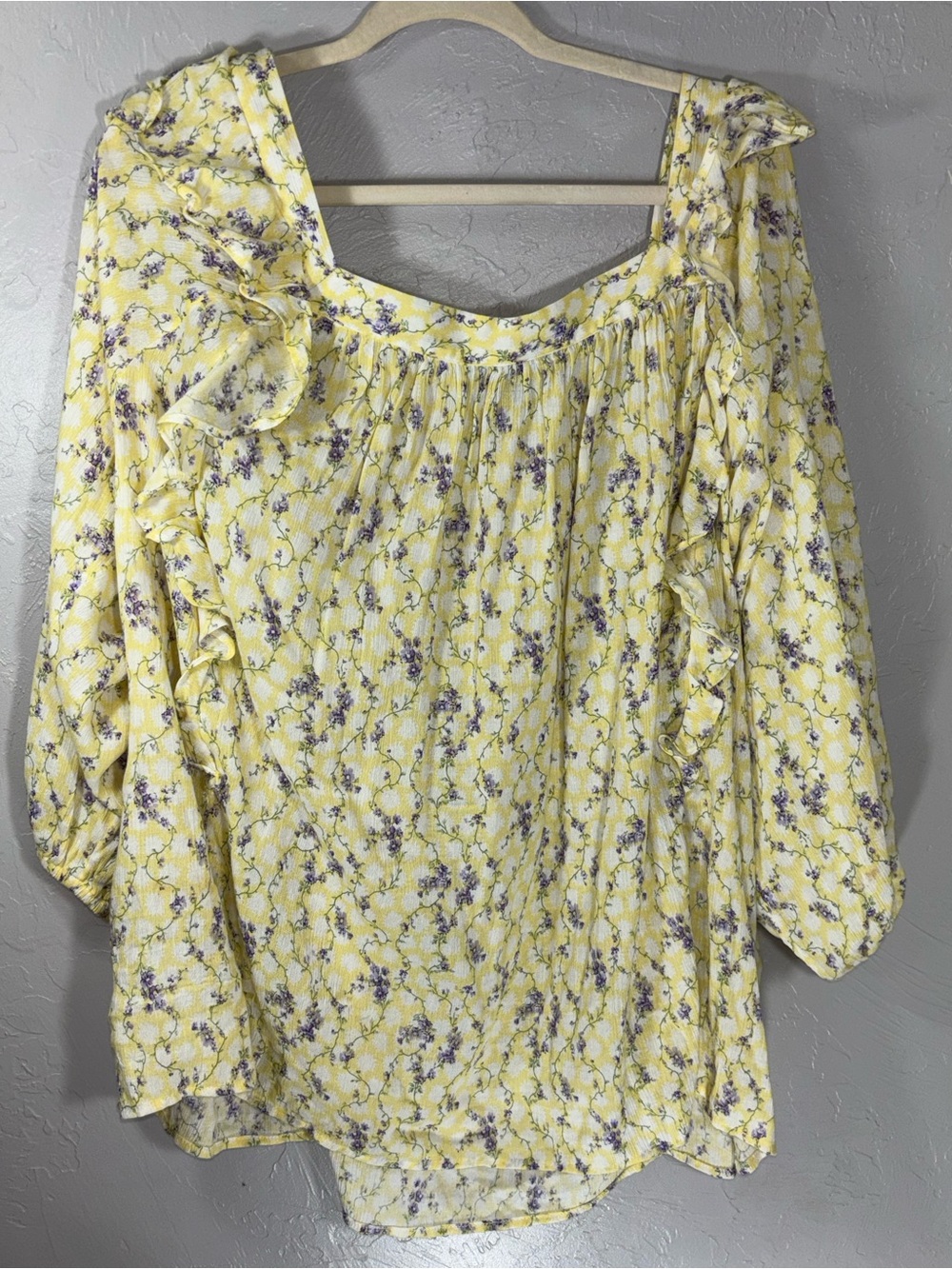 Chaps Yellow Floral Ruffle-Trim Peasant Blouse - Picture 12 of 14